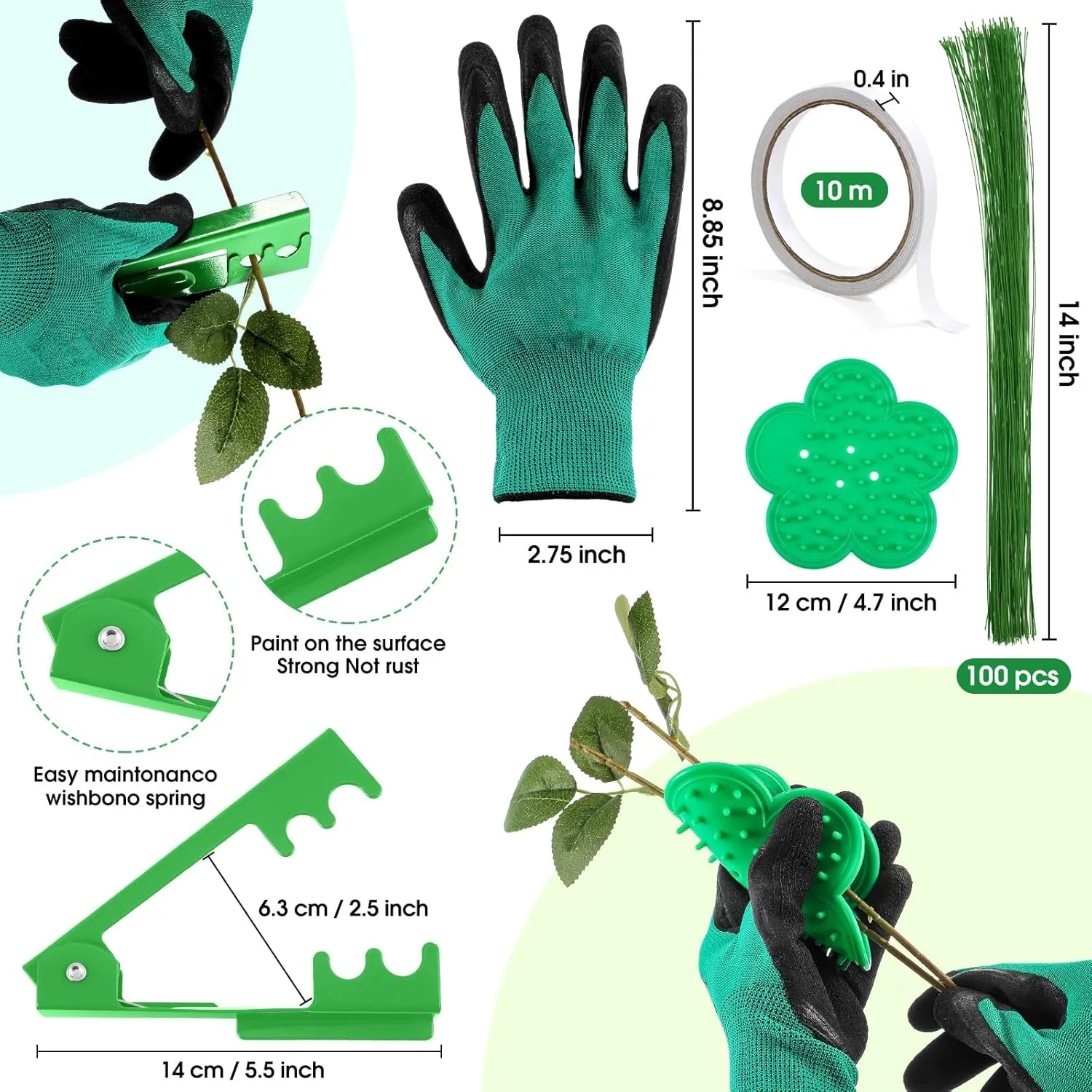 207 Pcs Flower Arrangement Supplies Florist Garden Tool Gift Kit for Women Mother's Day Include Green Tool Bag Thorn Remover Rose Stripper Outdoor Hand Tools Stem Pruning Shear Gloves Stem Wire Etc