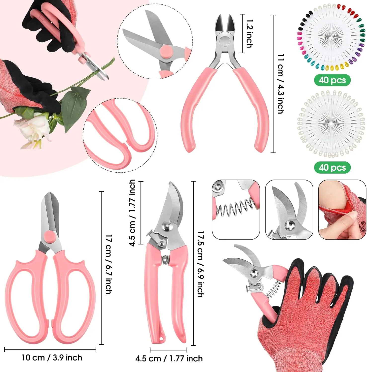 207 Pcs Flower Arrangement Supplies Florist Garden Tool Gift Kit for Women Mother's Day Include Pink Tool Bag Thorn Remover Rose Stripper Outdoor Hand Tools Stem Pruning Shear Gloves Stem Wire Etc