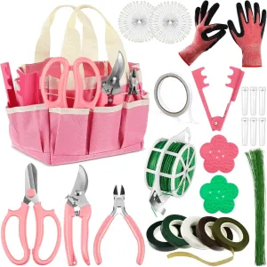 207 Pcs Flower Arrangement Supplies Florist Garden Tool Gift Kit for Women Mother's Day Include Pink Tool Bag Thorn Remover Rose Stripper Outdoor Hand Tools Stem Pruning Shear Gloves Stem Wire Etc