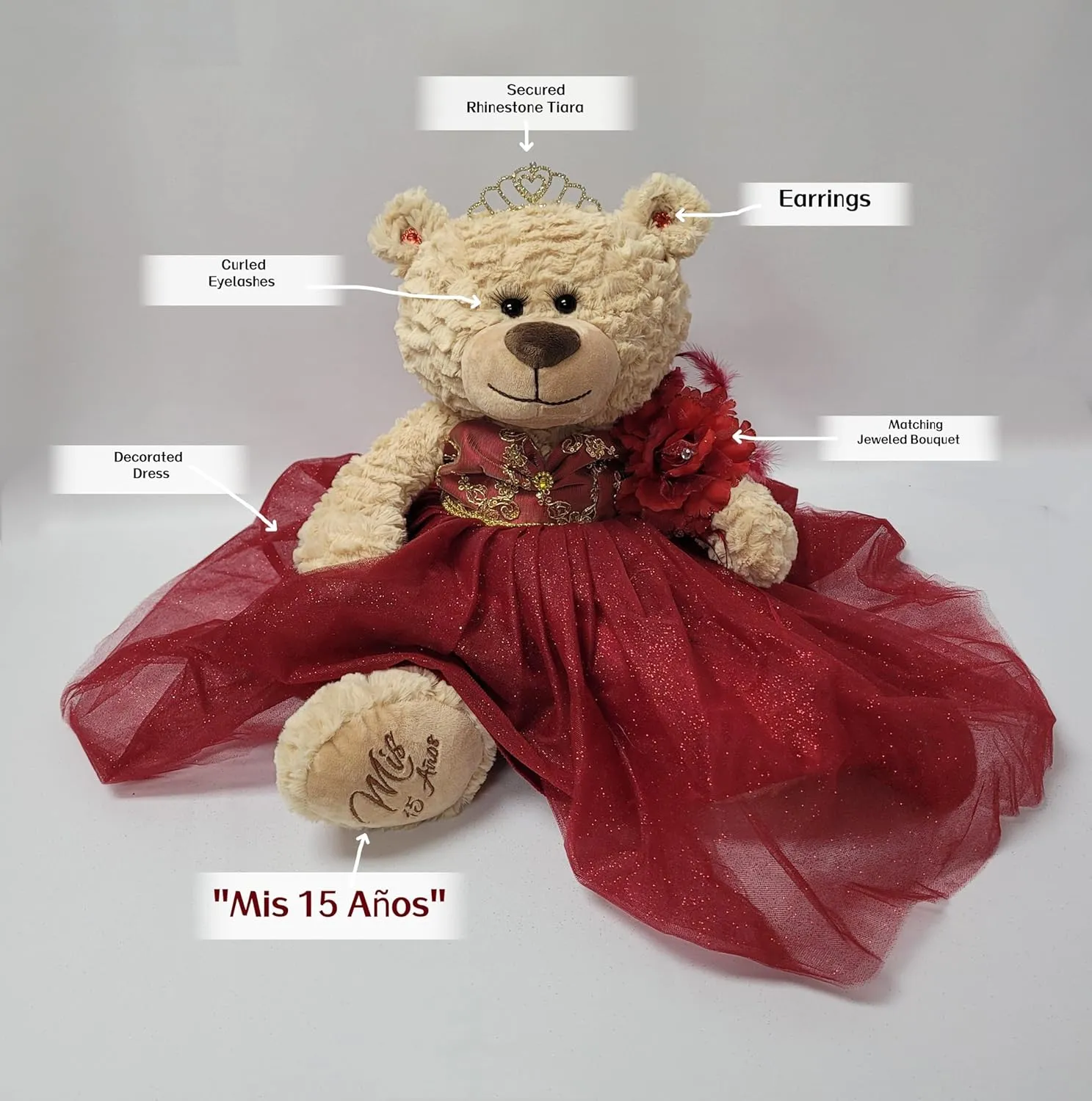 20" Quince Anos Quinceanera Last Doll Teddy Bear with Dress (Centerpiece) ~ B16632-34 (Champane)