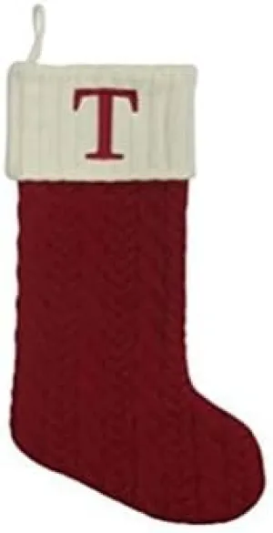 21-in Knit Monogram Christmas Stocking, Letter T