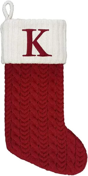 21 Inch Cable Knit Monogram Acrylic, Christmas Stocking (Embroidered K)