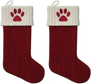 21" Monogram Paw Print Pet Knit Christmas Stocking Pack of 2