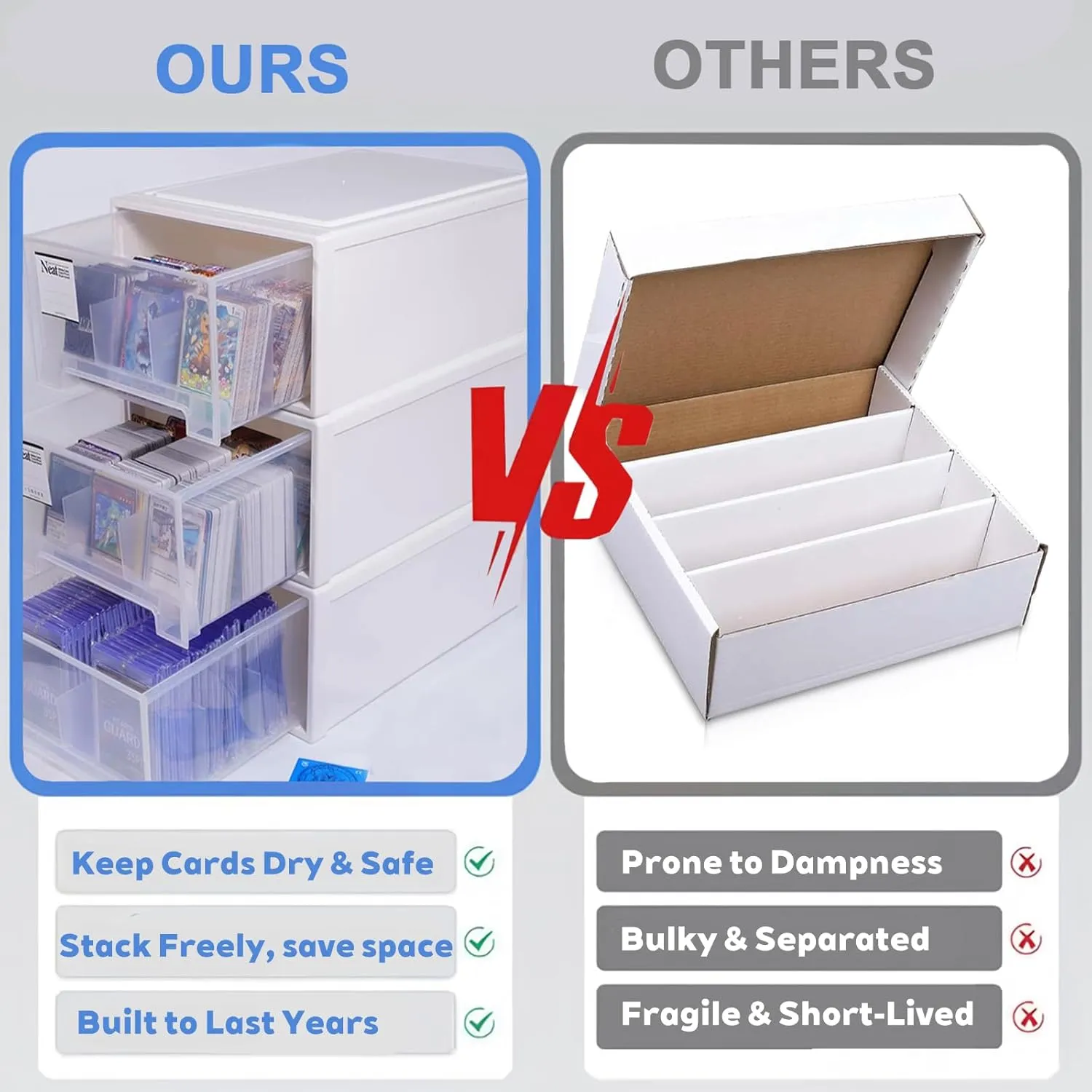 2400-Capacity Trading Card Storage Box Plastic- Stackable, Multi-Compartment Organizer for MTG,Loose Trading Card,and Sports Cards - Easy Sorting & Storage Solution