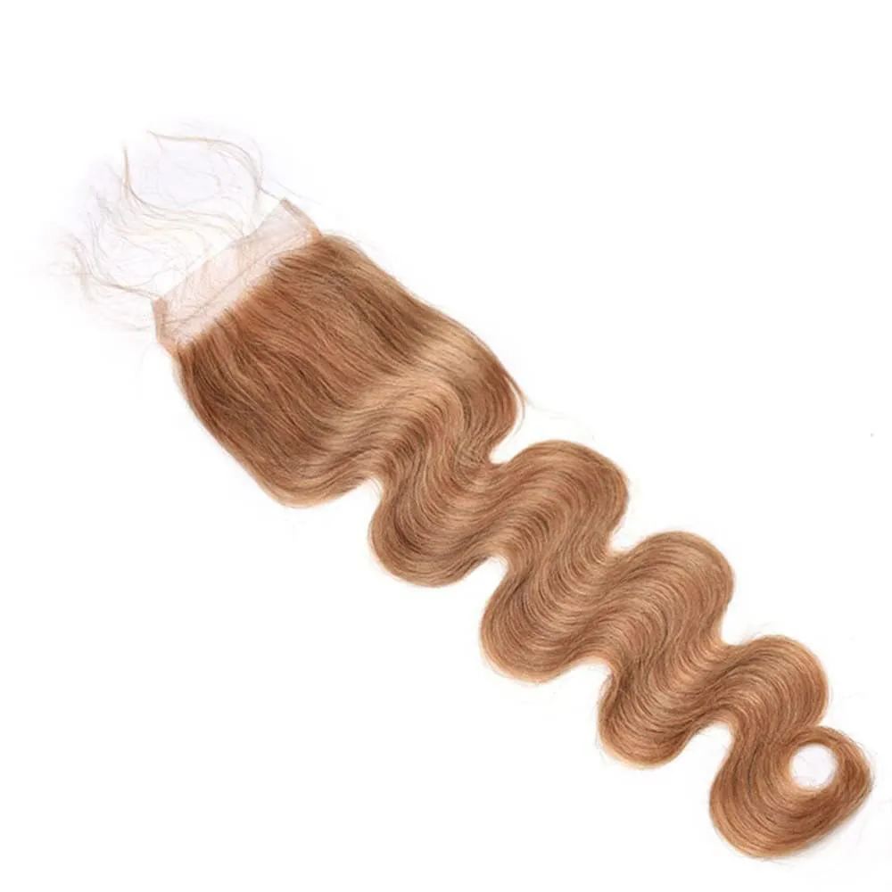 #27 Honey Blonde Lace Closure 4X4 HDTransparent Lace Front 16 Inch Brazilian Virgin Hair Free Part Pre Plucked 100% Blonde Body Wave Lace Closure Human Hair Extensions