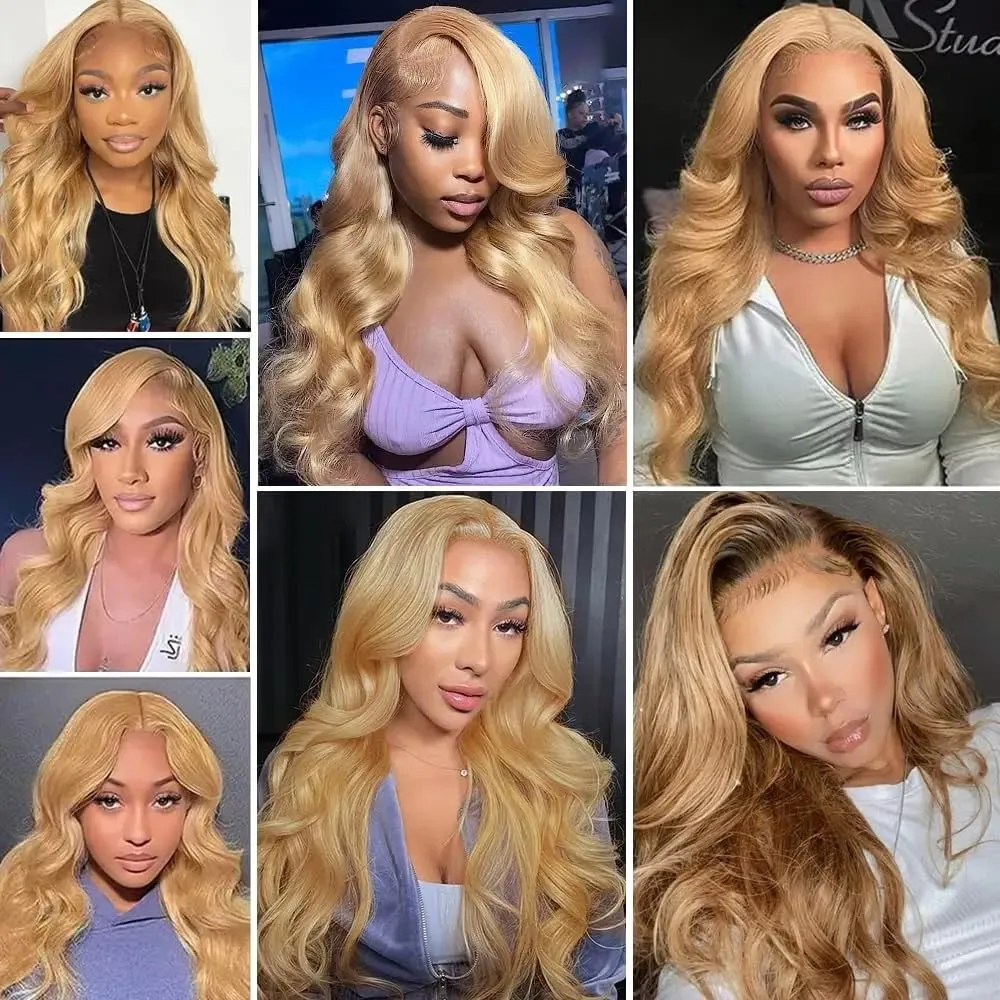 #27 Honey Blonde Lace Closure 4X4 HDTransparent Lace Front 16 Inch Brazilian Virgin Hair Free Part Pre Plucked 100% Blonde Body Wave Lace Closure Human Hair Extensions