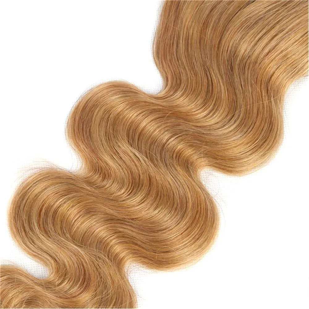 #27 Honey Blonde Lace Closure 4X4 HDTransparent Lace Front 16 Inch Brazilian Virgin Hair Free Part Pre Plucked 100% Blonde Body Wave Lace Closure Human Hair Extensions