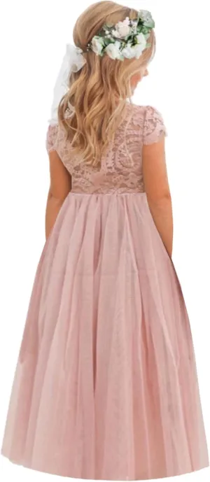 2Bunnies Girl Paisley Lace Back A-Line Straight Tutu Tulle Party Flower Girl Dress