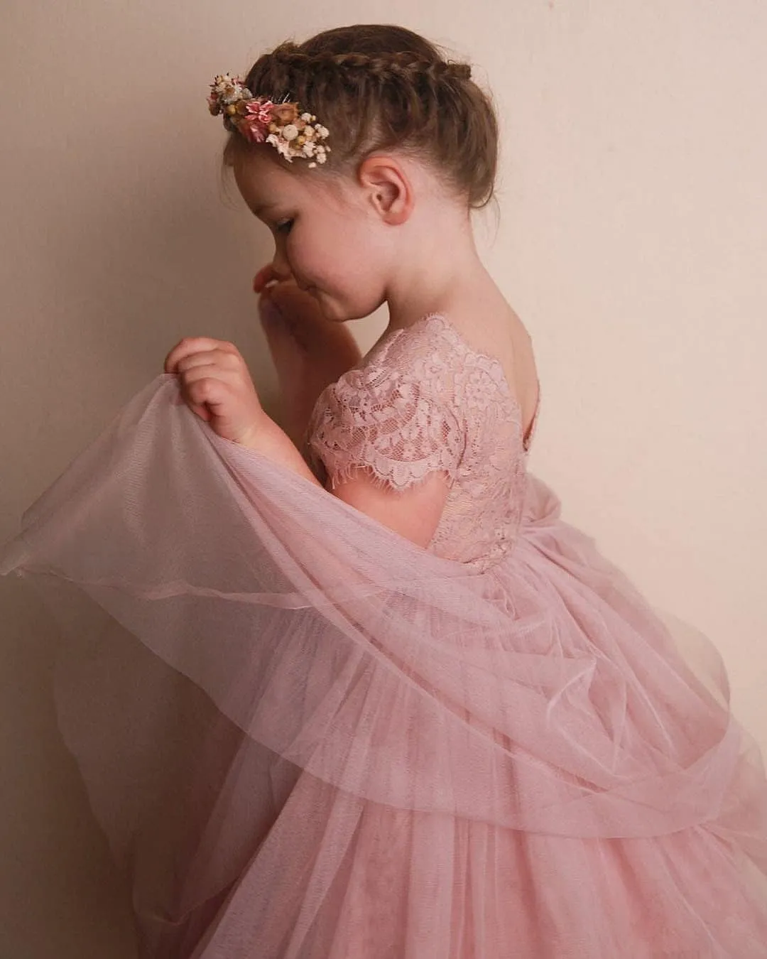 2Bunnies Girl Paisley Lace Back A-Line Straight Tutu Tulle Party Flower Girl Dress