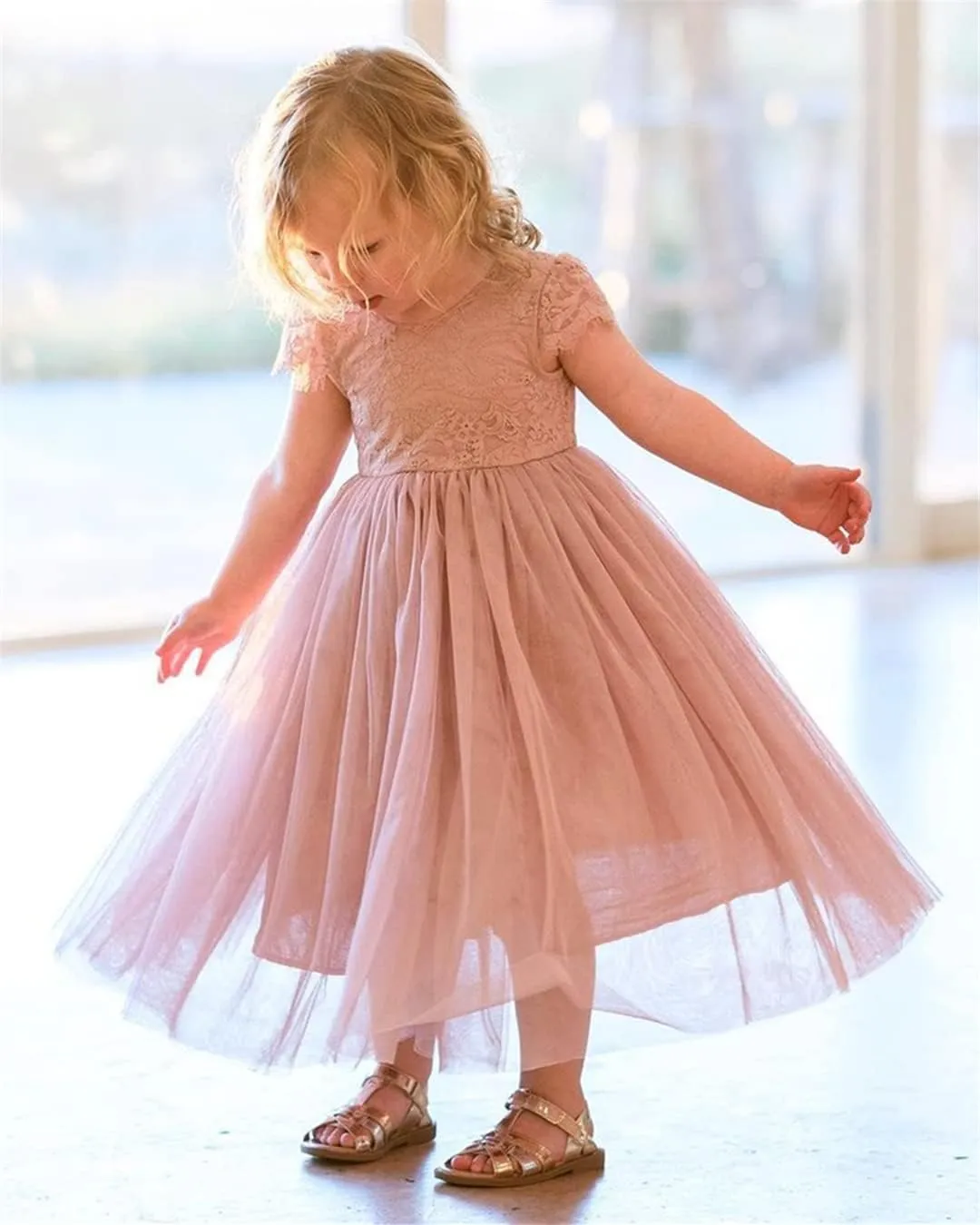 2Bunnies Girl Paisley Lace Back A-Line Straight Tutu Tulle Party Flower Girl Dress
