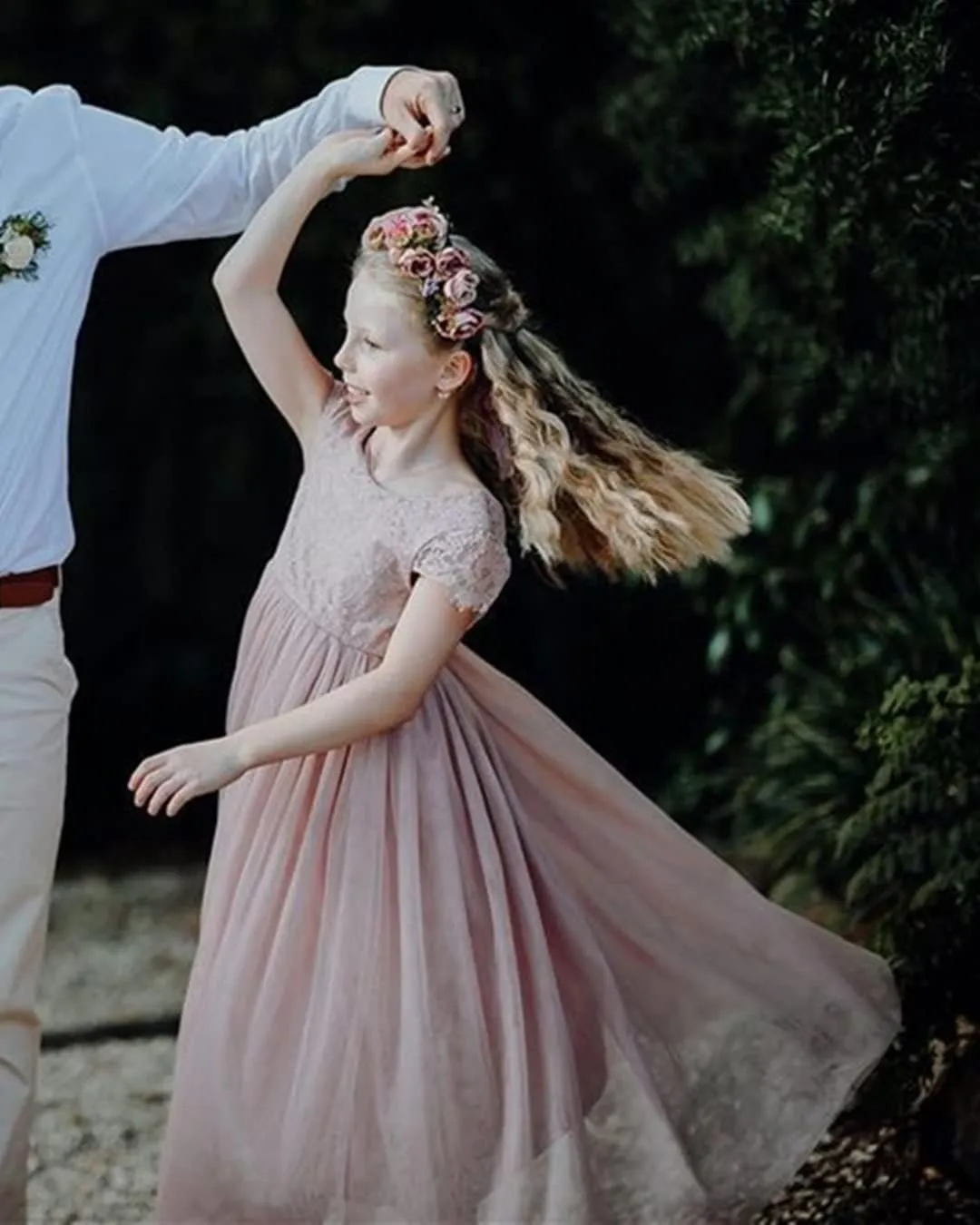 2Bunnies Girl Paisley Lace Back A-Line Straight Tutu Tulle Party Flower Girl Dress