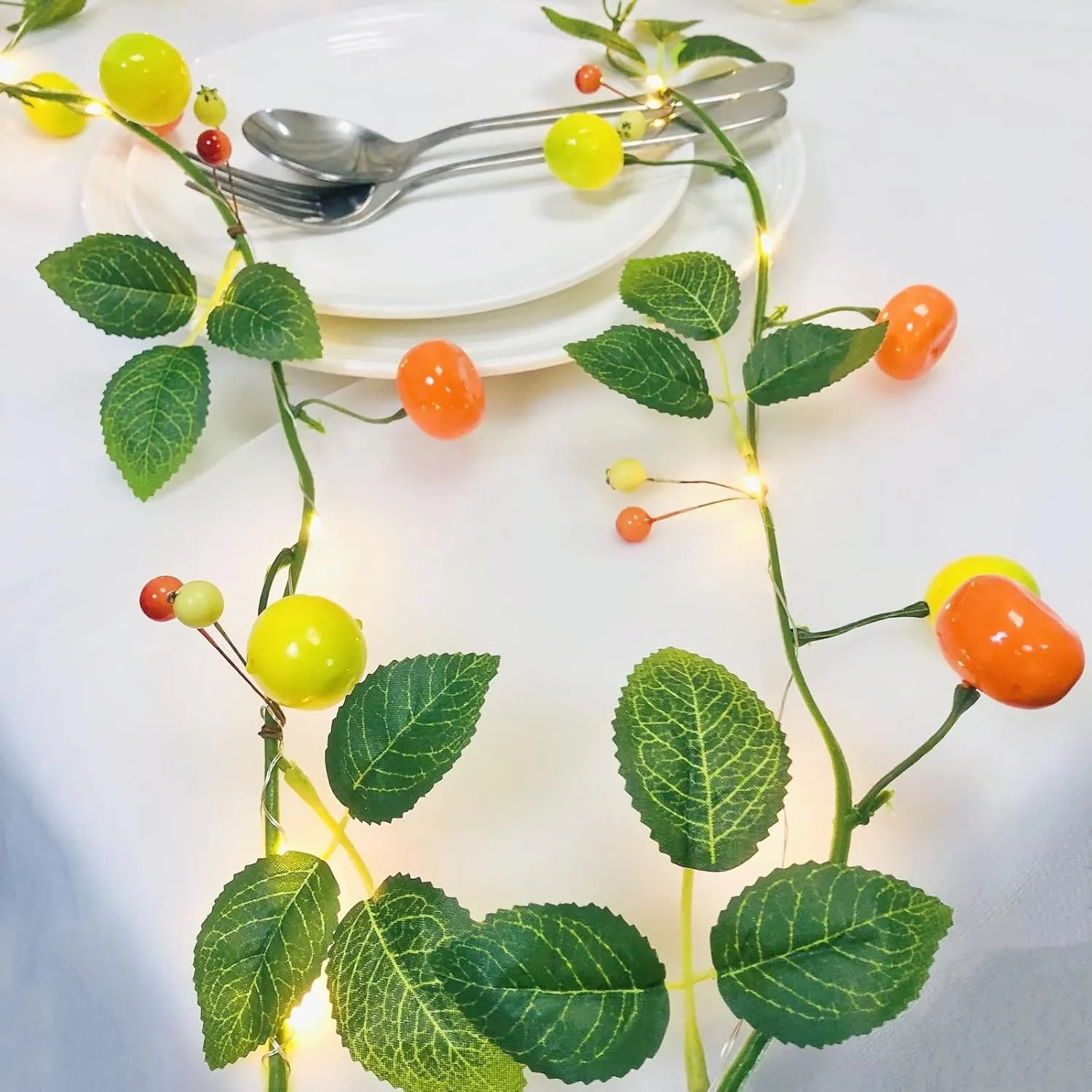 2M 20 LED Tangerine Fairy String Lights Green Leaves Berries Lemon Hanging Plant Vine Garland Battery Powered for Home Garden Wedding Party Christmas Decor (Lemon, 1)