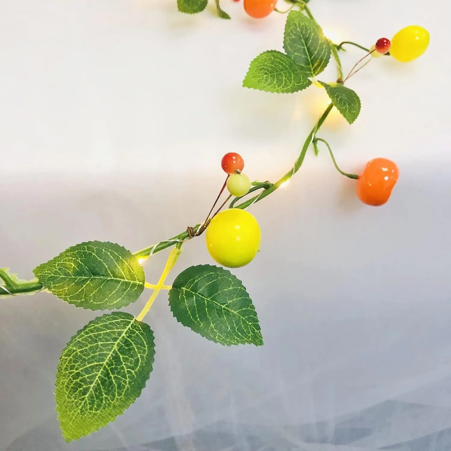 2M 20 LED Tangerine Fairy String Lights Green Leaves Berries Lemon Hanging Plant Vine Garland Battery Powered for Home Garden Wedding Party Christmas Decor (Lemon, 1)