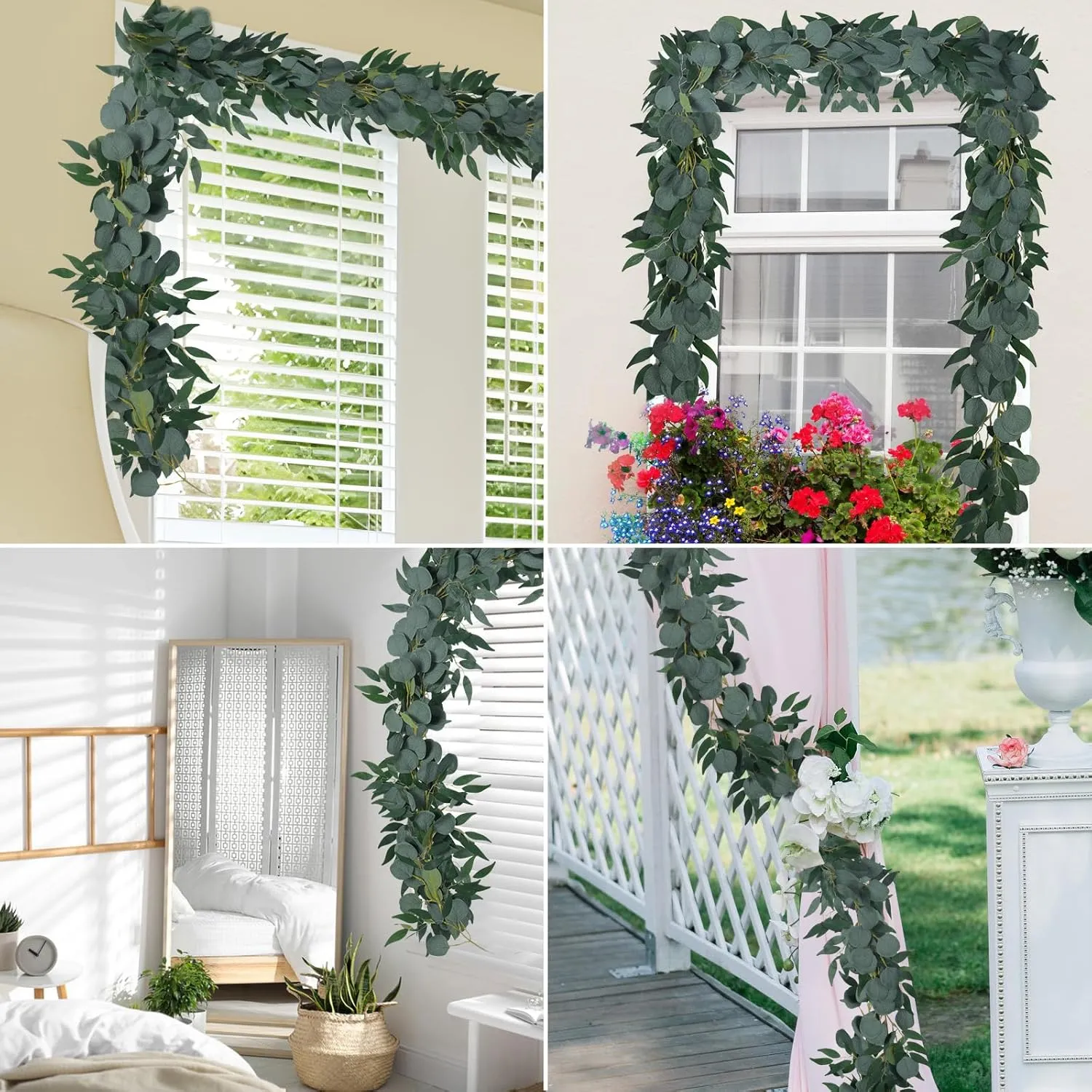 2Pack Artificial Eucalyptus Garland with Willow Leaves 6Feet Fake Hanging Plant Silk Eucalyptus Willow Leaves Ivy Garland Faux Greenery for Indoor Outdoor Wedding Party Home Table Runner Arch Decor