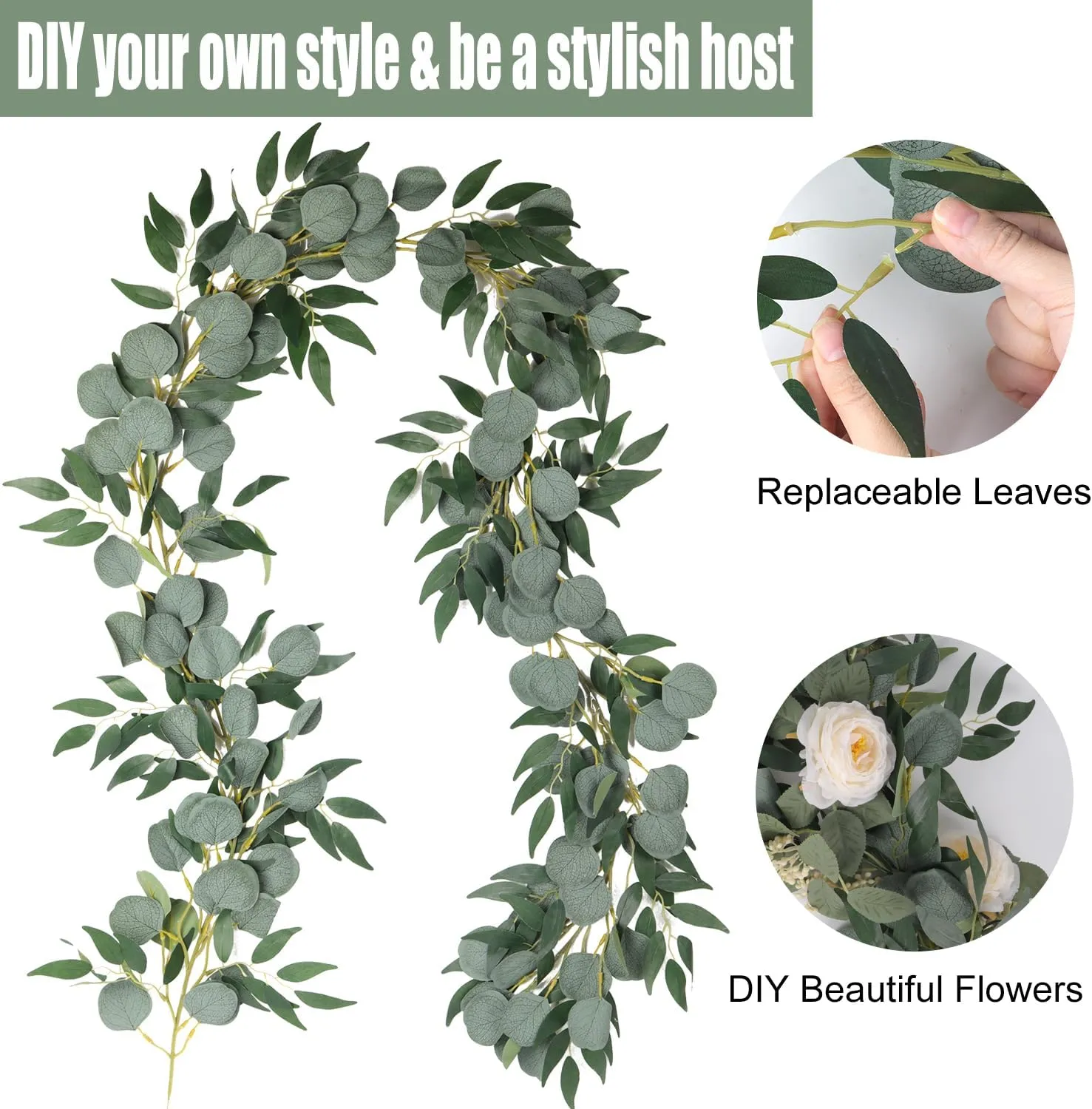 2Pack Artificial Eucalyptus Garland with Willow Leaves 6Feet Fake Hanging Plant Silk Eucalyptus Willow Leaves Ivy Garland Faux Greenery for Indoor Outdoor Wedding Party Home Table Runner Arch Decor