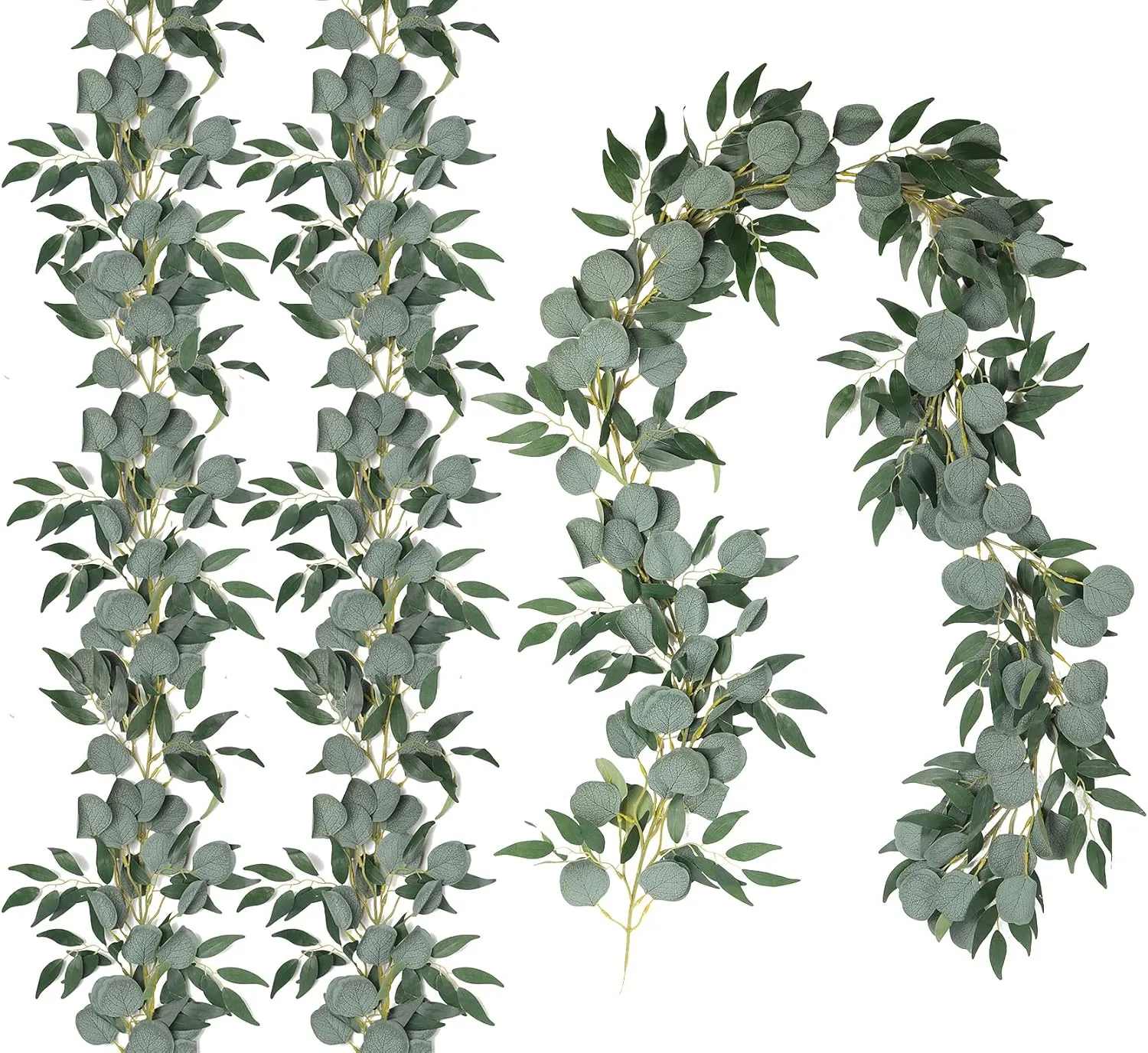 2Pack Artificial Eucalyptus Garland with Willow Leaves 6Feet Fake Hanging Plant Silk Eucalyptus Willow Leaves Ivy Garland Faux Greenery for Indoor Outdoor Wedding Party Home Table Runner Arch Decor