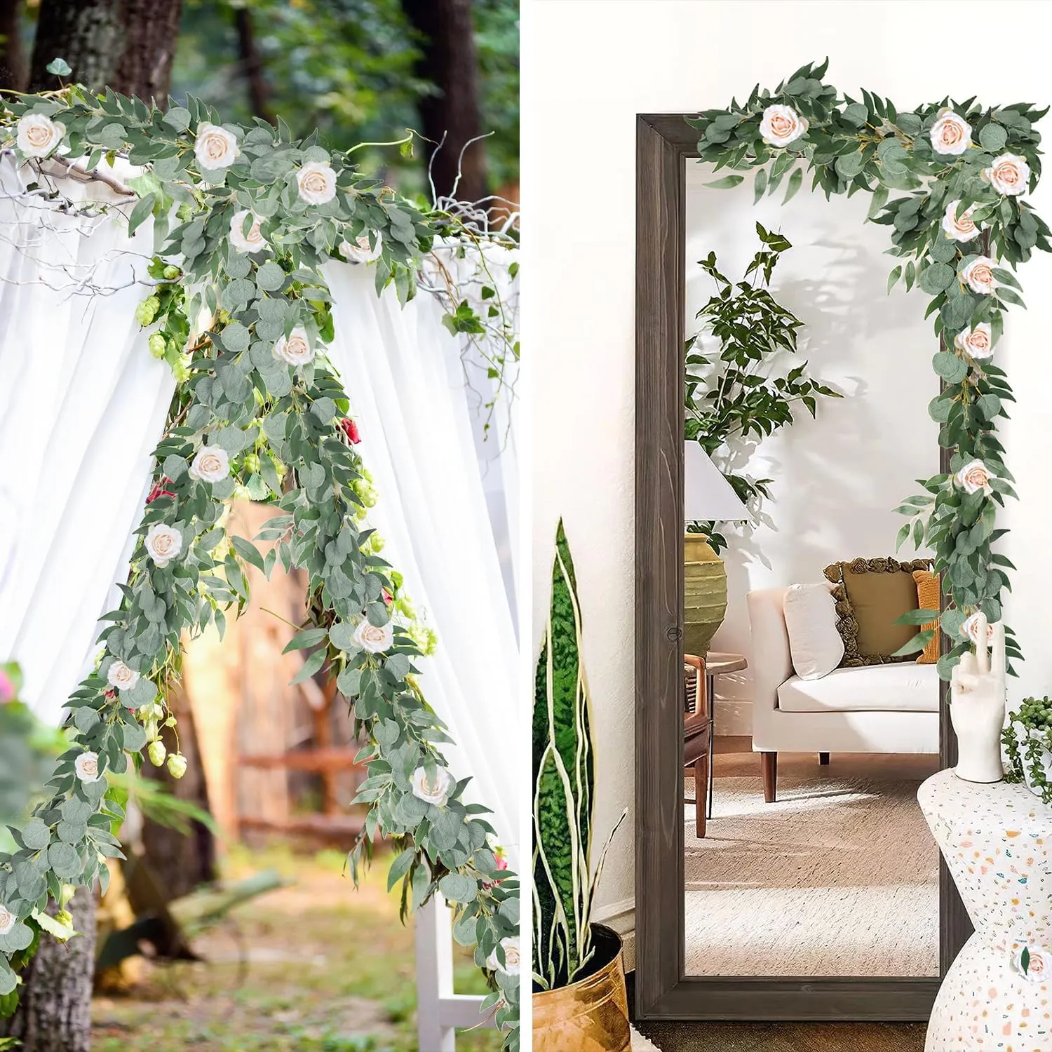 2Pack Artificial Eucalyptus Garland with Willow Leaves 6Feet Fake Hanging Plant Silk Eucalyptus Willow Leaves Ivy Garland Faux Greenery for Indoor Outdoor Wedding Party Home Table Runner Arch Decor