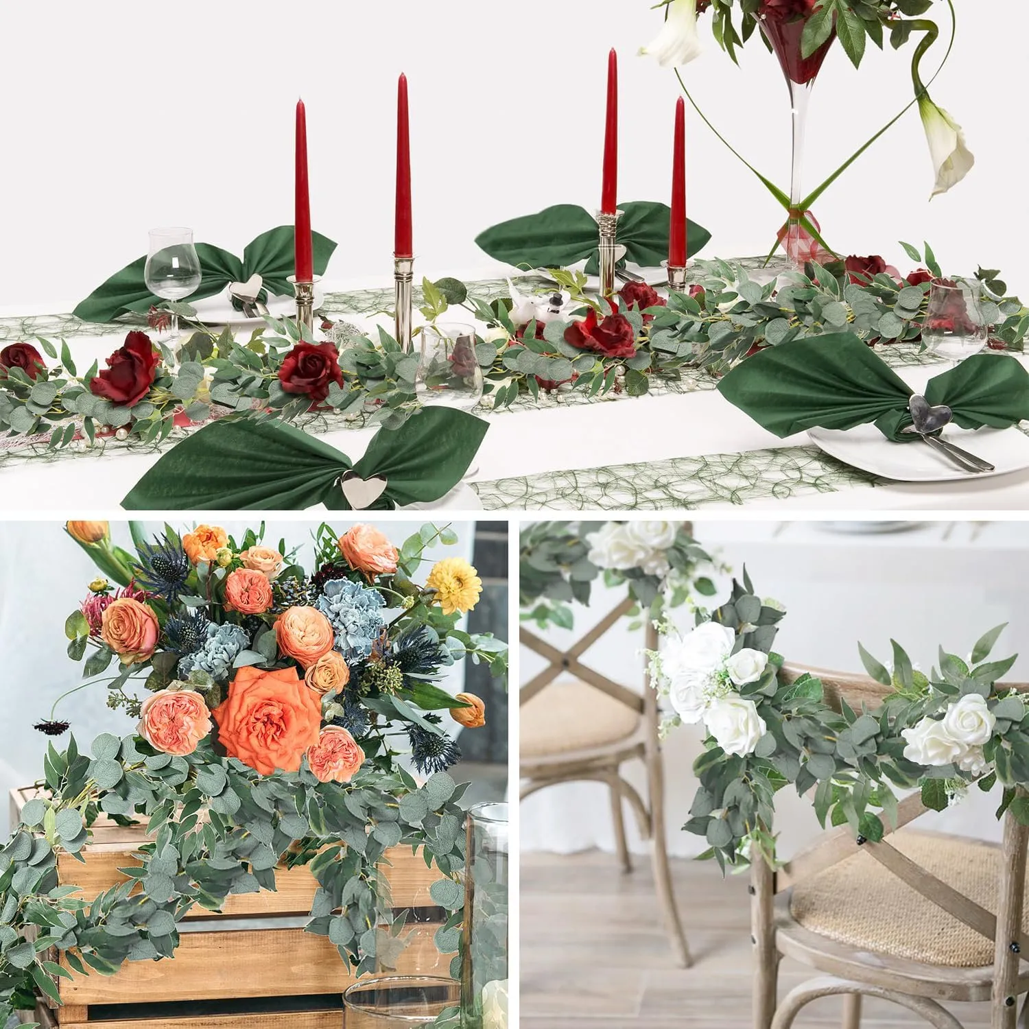 2Pack Artificial Eucalyptus Garland with Willow Leaves 6Feet Fake Hanging Plant Silk Eucalyptus Willow Leaves Ivy Garland Faux Greenery for Indoor Outdoor Wedding Party Home Table Runner Arch Decor