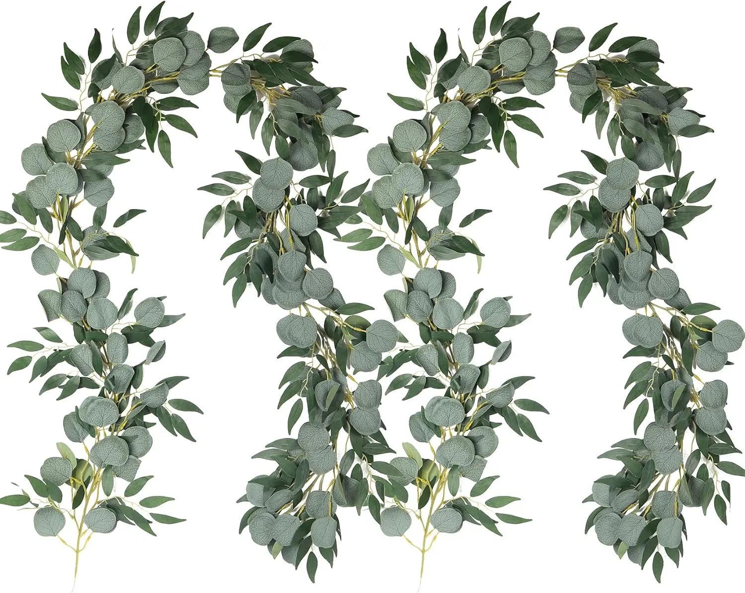 2Pack Artificial Eucalyptus Garland with Willow Leaves 6Feet Fake Hanging Plant Silk Eucalyptus Willow Leaves Ivy Garland Faux Greenery for Indoor Outdoor Wedding Party Home Table Runner Arch Decor
