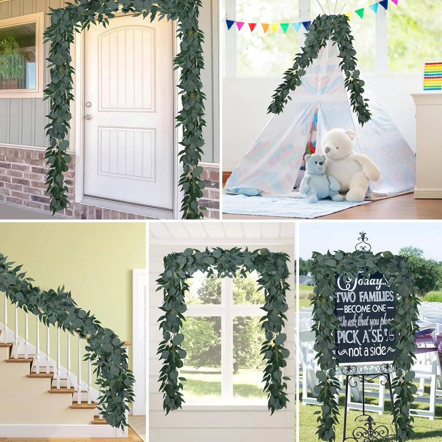 2Pack Artificial Eucalyptus Garland with Willow Leaves 6Feet Fake Hanging Plant Silk Eucalyptus Willow Leaves Ivy Garland Faux Greenery for Indoor Outdoor Wedding Party Home Table Runner Arch Decor