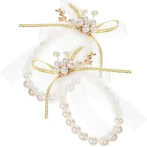 2Pcs Elegant Pearl Wrist Flower Bracelets for Bridesmaids Charming Wedding Hand Decor for Bridal Parties Prom Special Events Beautiful Floral Accessory White