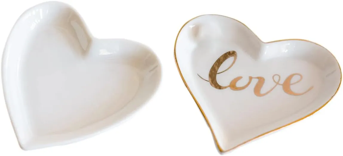 2Pcs Heart Shaped Ceramic Jewelry Tray Earring Necklace Bracelet Key Coin Watch Decoration Jewelry Tray Valentine's Day Christmas Gift