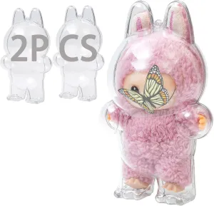2PCS Intended for Labubu case，Clear Figure Display Bag with Keychain for Doll,Plastic Protective Cover(Doll Excluded, 2PCS Style Standing)