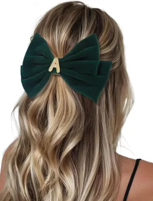 2Pcs Velvet Hair Bows Set – Burgundy & Dark Green Elegant Bow Clip & Long Ribbon Hair Clip, Personalized Hair Accessories for Women, Girls & Kids, Gift for Weddings, Birthdays, Christmas-A