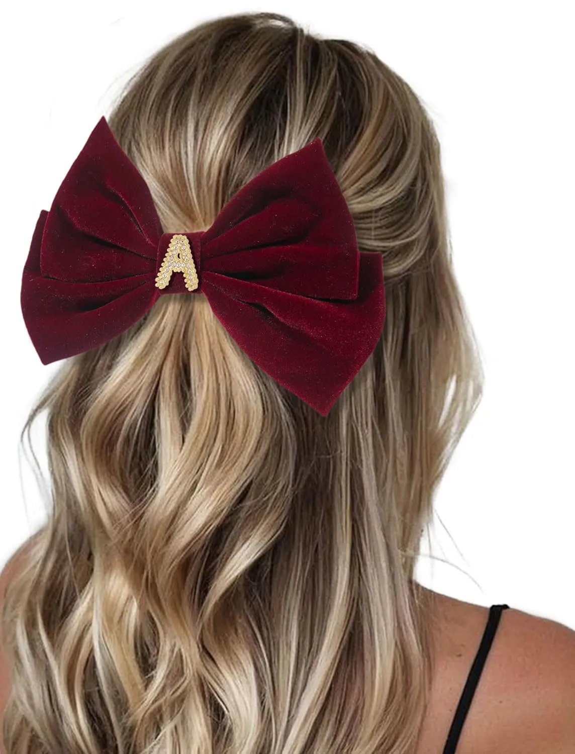 2Pcs Velvet Hair Bows Set – Burgundy & Dark Green Elegant Bow Clip & Long Ribbon Hair Clip, Personalized Hair Accessories for Women, Girls & Kids, Gift for Weddings, Birthdays, Christmas-A