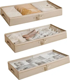 3 Pack Under Bed Storage Containers, Low Profile Underbed Shoes and Clothes Storage Organizer with Sturdy Sidewalls/Bottom, Large Dorm Storage Bins,33 * 17 * 4.5 inches,45L