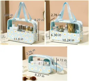 3-Pieces Clear Cosmetics Bag Transparent PVC Travel Pouch Makeup Organizer Water Proof Cases, Set of 3 (Pink Solid)