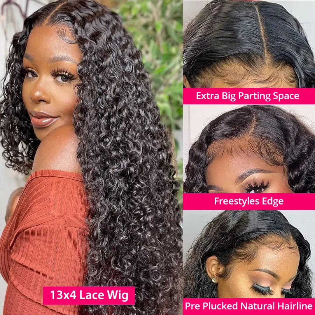30 Inch Lace Front Wig Human Hair for Black Women 180% Density HD Transparent 13x4 Deep Wave Lace Front Wigs Human Hair Pre Plucked Wet and Wavy Brazilian Curly Glueless Lace Frontal Wigs (30Inch）