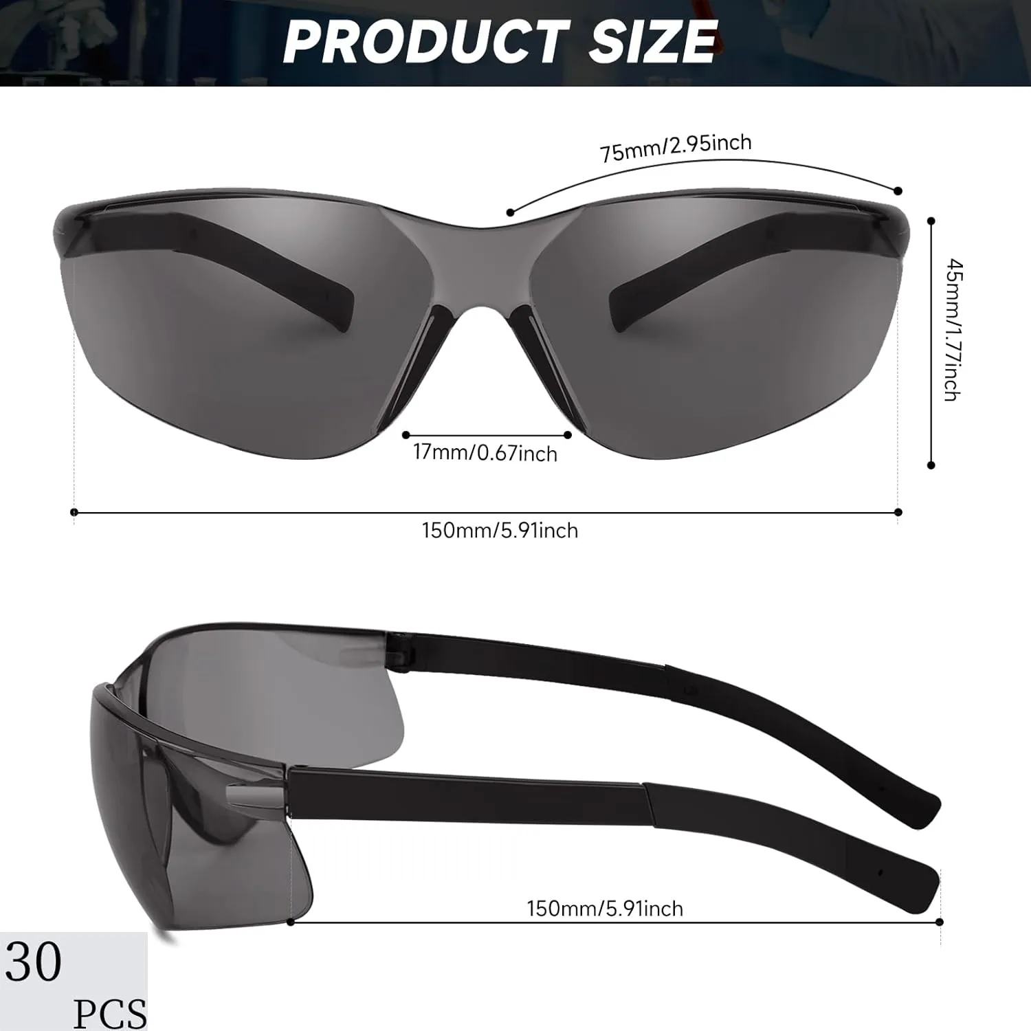 30 Pack Tinted Safety Glasses with ANSI Z87.1 Scratch Resistant Scratch Resistant Eyewear for Women Man Lab Goggles Eye Protection