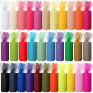 32 Colors Tulle Rolls Tulle Fabric 6 Inches by 25 Yards Rainbow Ribbon Netting Net Mesh Spool Material for Tutu Wedding Decoration Party Gift Wrapping Skirt Dress DIY Craft