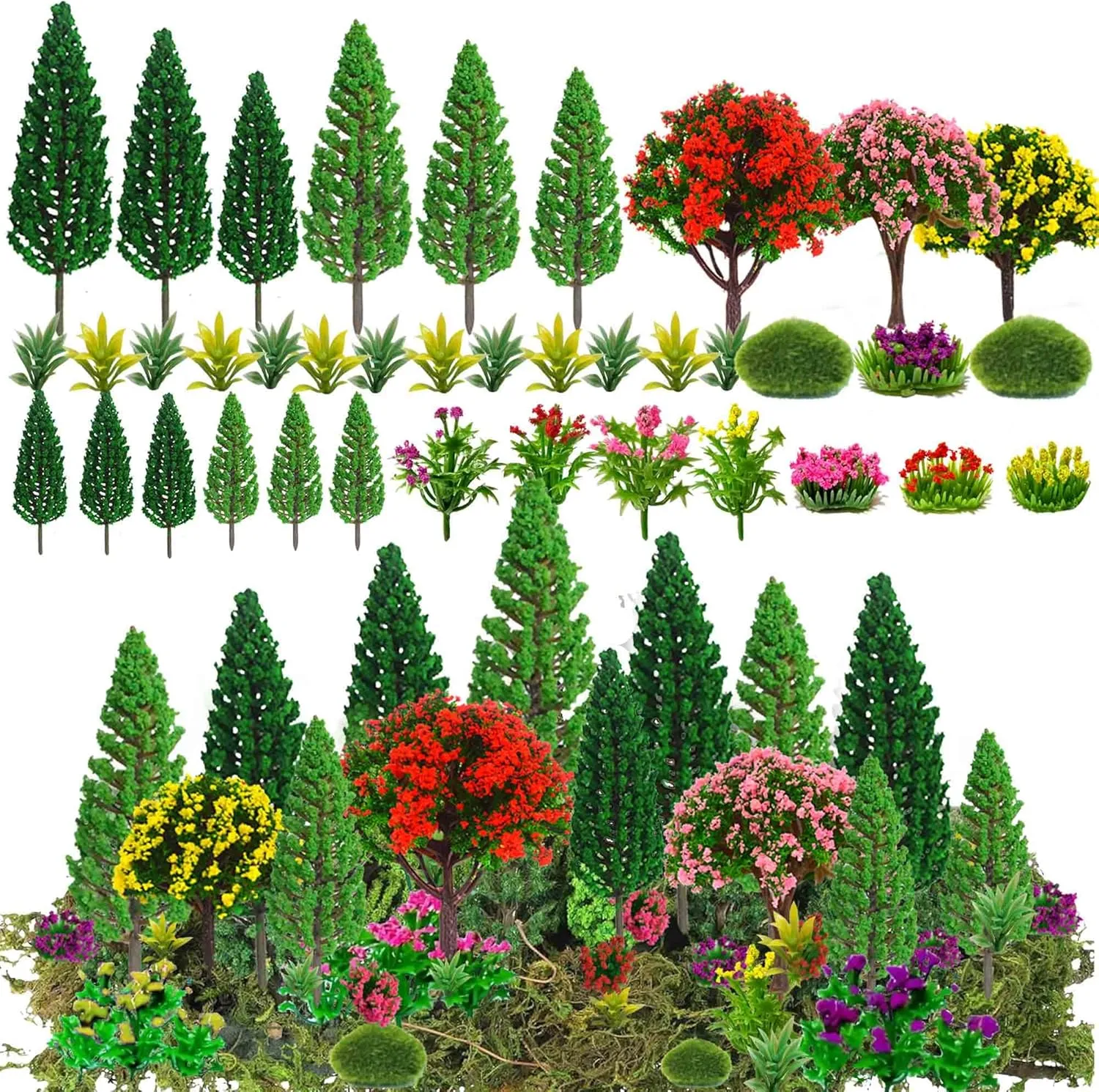 32pcs Model Trees Mixed Model Flower Trees Tree Artificial Fake Mini Flower Decorations for DIY Crafts Landscape Train Railroad Scenery Diorama Supplies