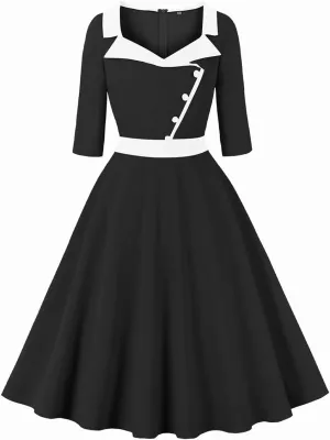 3/4 Sleeve 40s 50s Dresses for Women Vintage 1950s Cocktail Dress Square Neck Retro Rockabilly Swing 50's Style Dress
