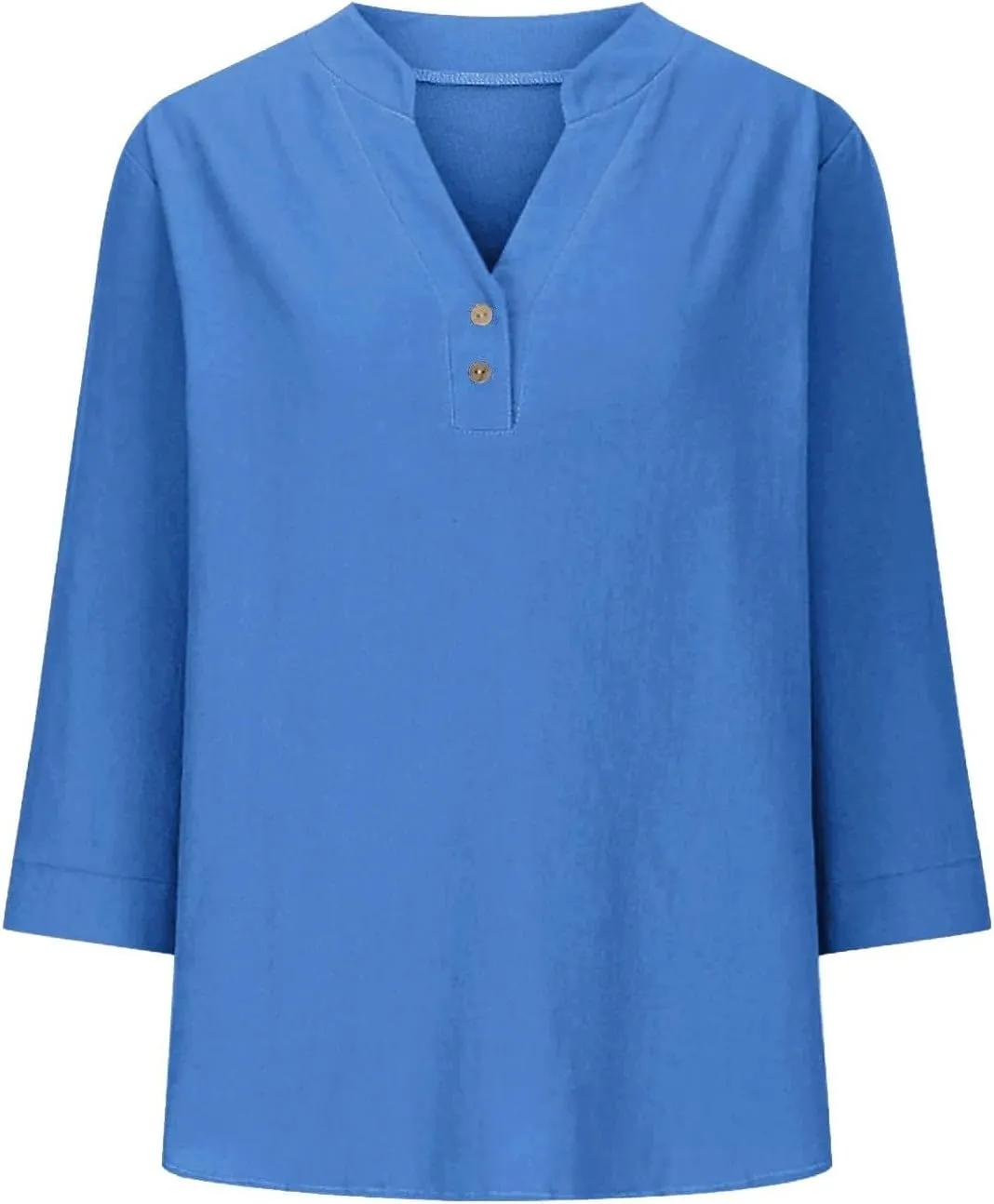3/4 Sleeve Linen Tops for Women 2024 Loose Fit V Neck Button Down Henley Shirts Cute Solid Summer Beach Tee Shirts