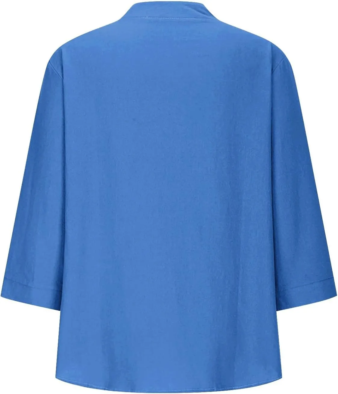 3/4 Sleeve Linen Tops for Women 2024 Loose Fit V Neck Button Down Henley Shirts Cute Solid Summer Beach Tee Shirts