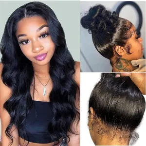 360 Body Wave Lace Front Wigs Human Hair pre plucked HD Lace Human Hair Wigs 150% Density HD Lace Front Wigs For Black Women with Baby Hair Natural Color 26 Inch