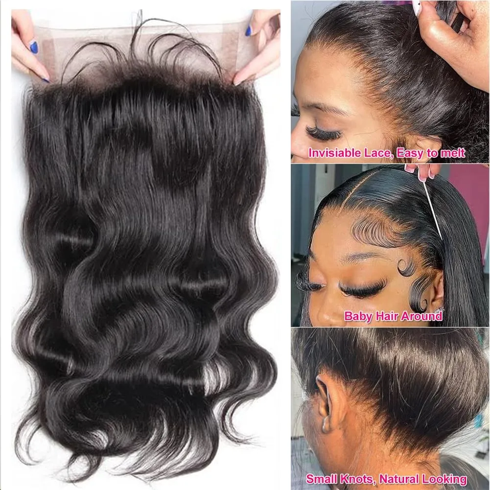 360 Body Wave Lace Front Wigs Human Hair pre plucked HD Lace Human Hair Wigs 150% Density HD Lace Front Wigs For Black Women with Baby Hair Natural Color 26 Inch