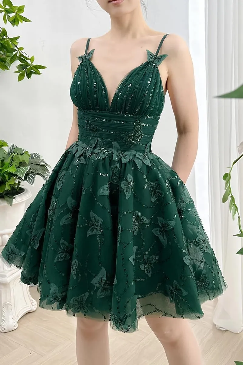3D Butterfly Short Homecoming Dresses HOCO Dress DAMA Short Prom Dress Strap Cocktail Party Gowns for Teens
