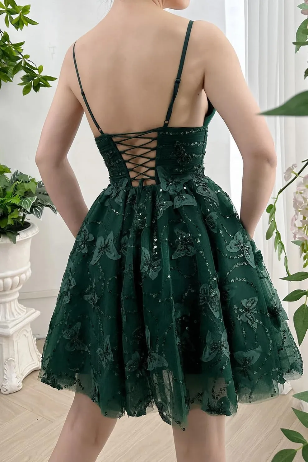 3D Butterfly Short Homecoming Dresses HOCO Dress DAMA Short Prom Dress Strap Cocktail Party Gowns for Teens