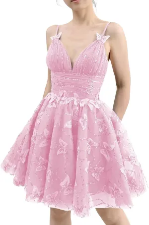 3D Butterfly Short Homecoming Dresses HOCO Dress DAMA Short Prom Dress Strap Cocktail Party Gowns for Teens