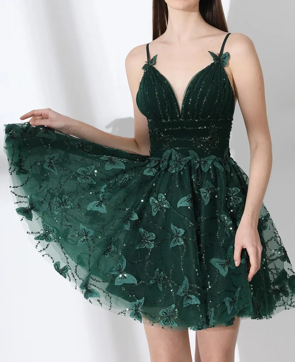 3D Butterfly Short Homecoming Dresses HOCO Dress DAMA Short Prom Dress Strap Cocktail Party Gowns for Teens