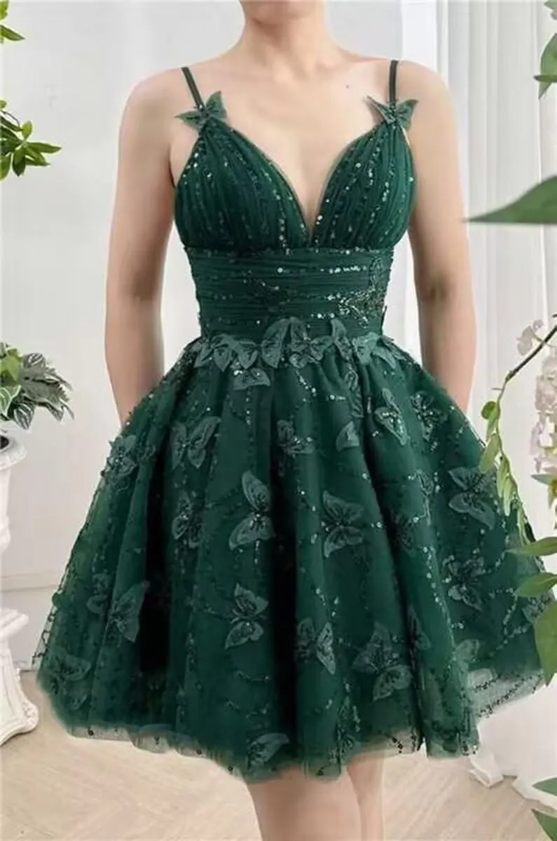 3D Butterfly Short Homecoming Dresses HOCO Dress DAMA Short Prom Dress Strap Cocktail Party Gowns for Teens