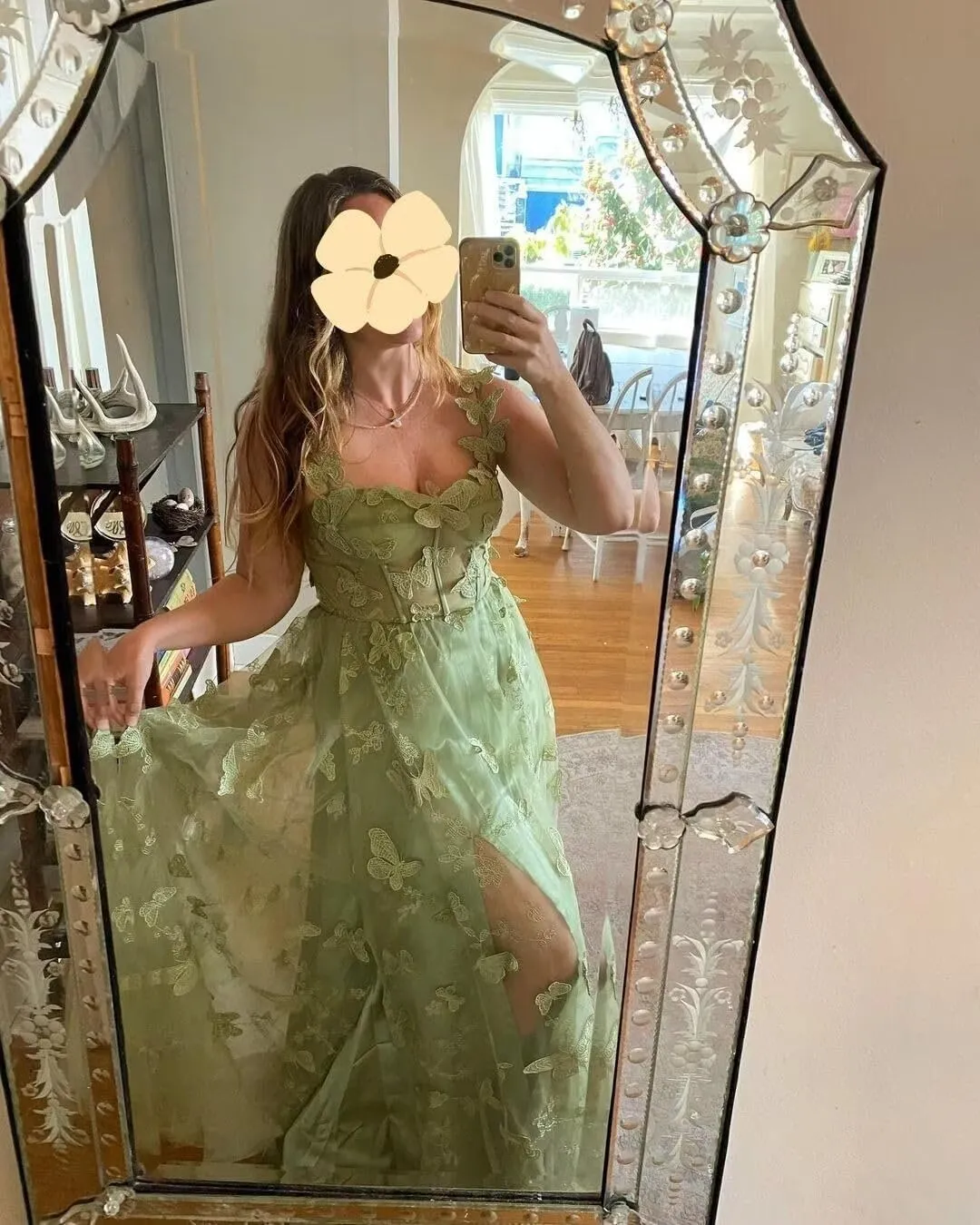 3D Butterfly Tulle Prom Dresses for Women 2025 Long Lace Applique Ball Gown Formal Evening Party Gown with Slit
