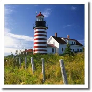 3dRose ht_90546_2 Maine, Lubec. West Quoddy Head Lighthouse - Jaynes Gallery - Iron on Heat Transfer for White Material, 6 by 6-Inch