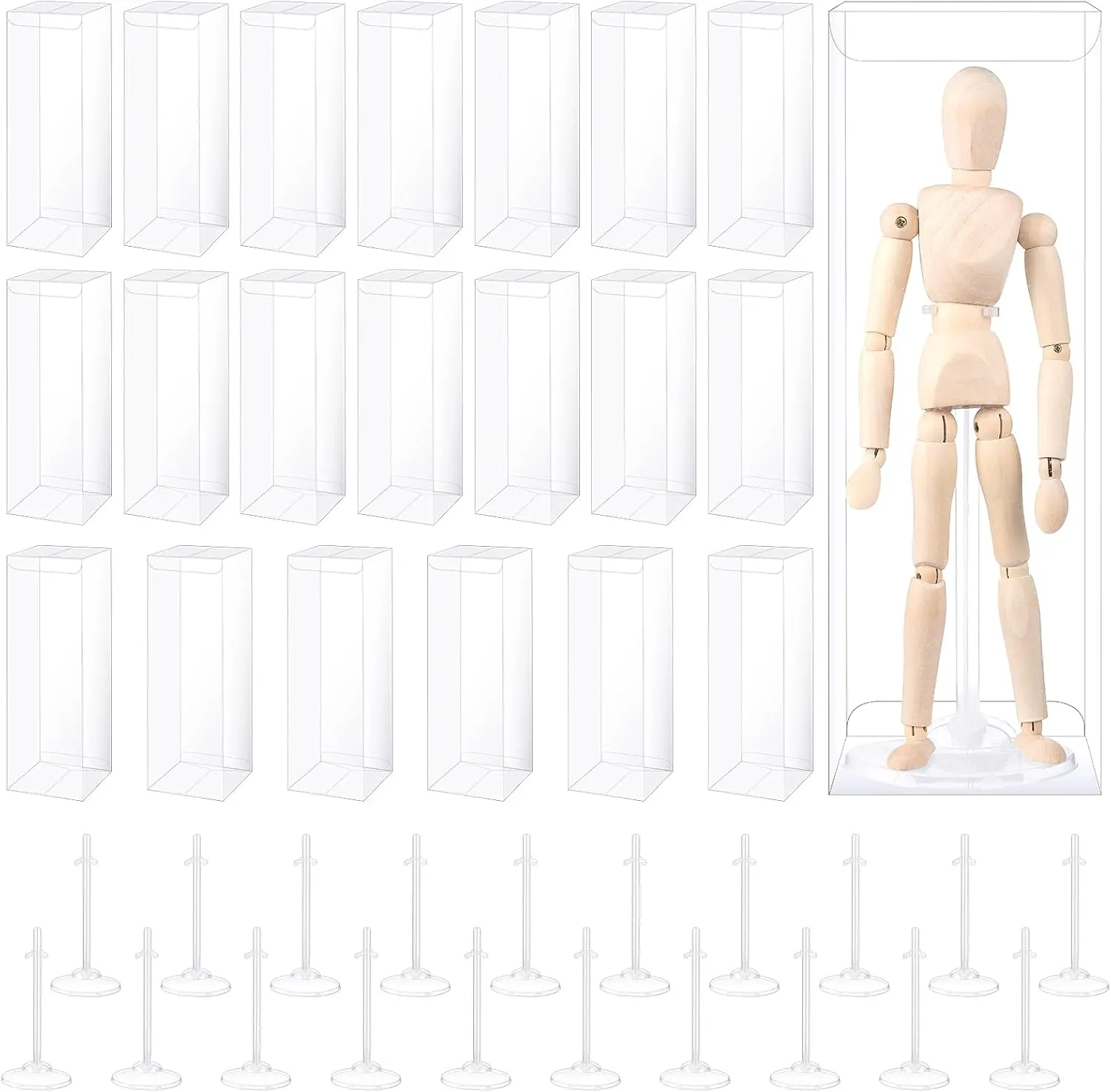 40 Pcs Doll Display Stands with Gift Boxes Action Figure Stands for 9 to 12 Inch Dolls Adjustable Waist Clip Holder for Home Shop Birthday Party Favor, Transparent