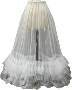 49.5" Long Tulle Maxi Skirt for Women Stretchy Waistline 4 Tiers at Bottom