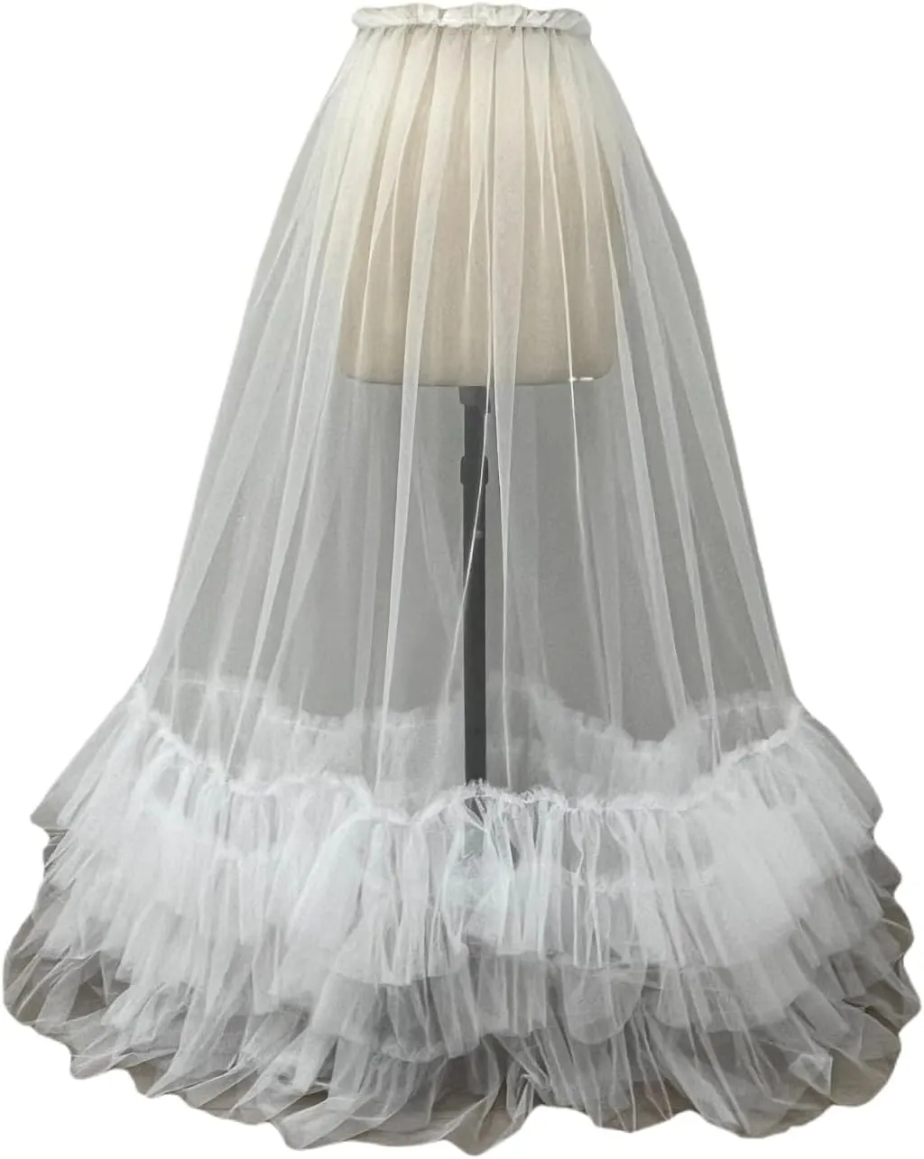 49.5" Long Tulle Maxi Skirt for Women Stretchy Waistline 4 Tiers at Bottom